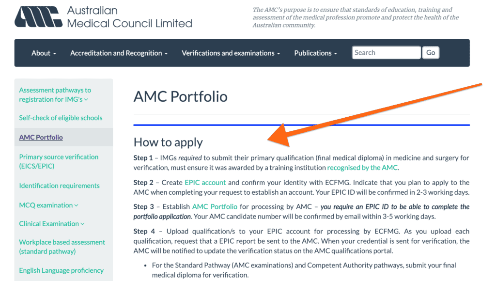 how to establish a portfolio for the Australian Medical Council Exam