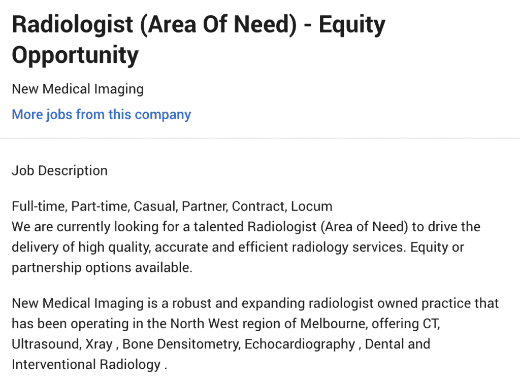 Area of Need Radiologist Victoria